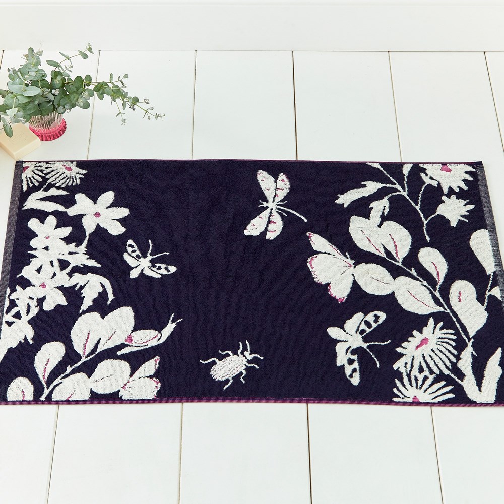 Floral Beasts Cotton Bath Mat by Joules in Navy Blue